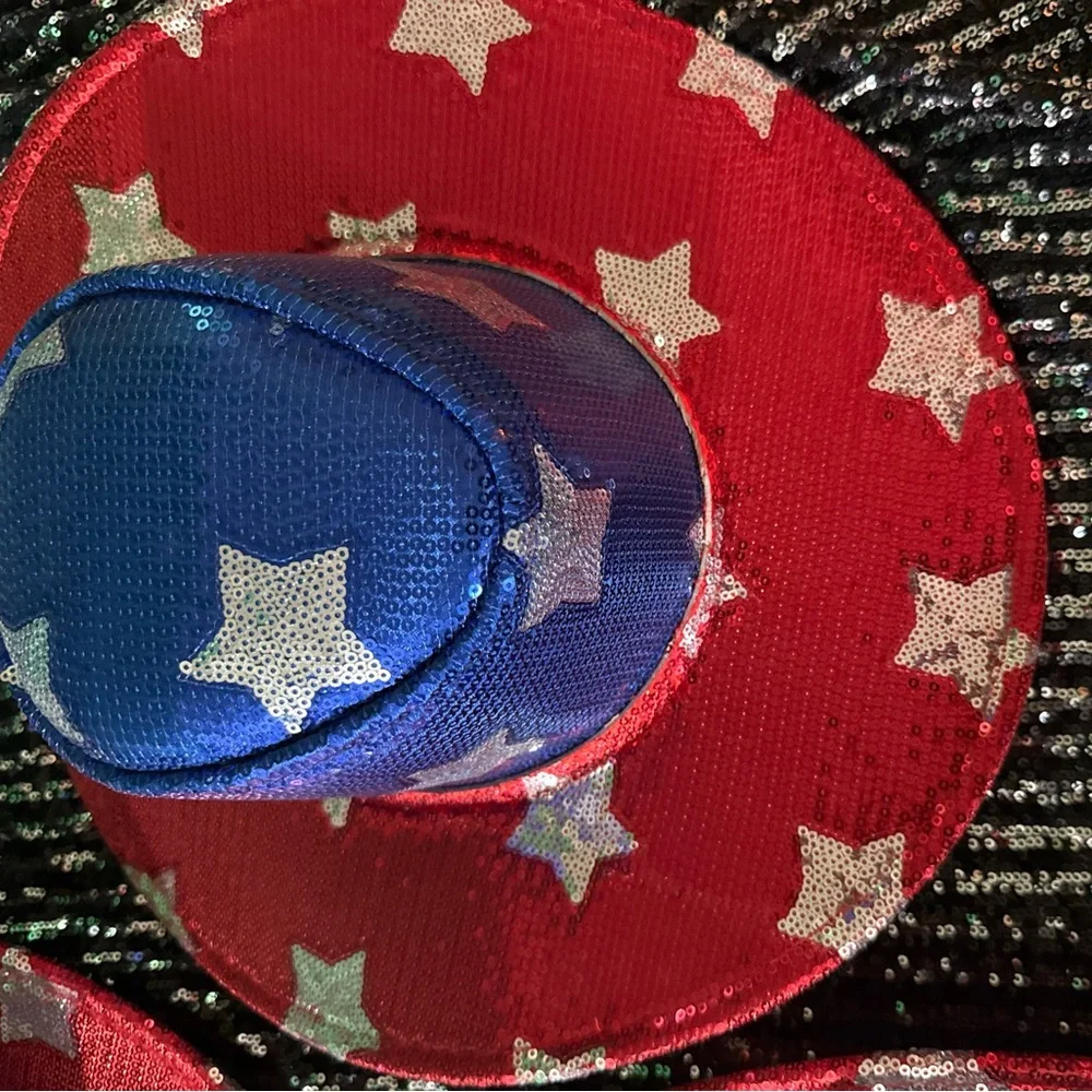 Patriotic Sequin Cowboy Hat - Red and Blue